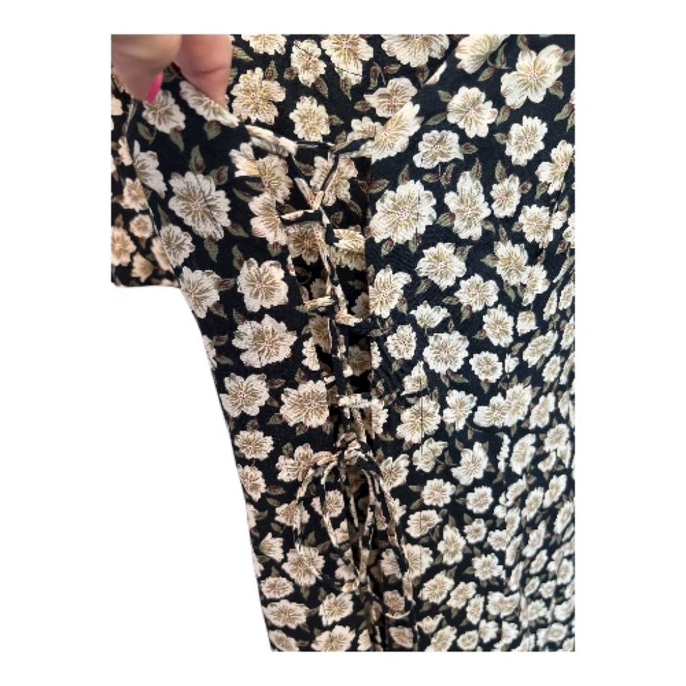 🖤🤍 EUC ALIX TAYLOR Black & White Floral Print Lace-Up Midi Dress | Sz 18 - Picture 7 of 9